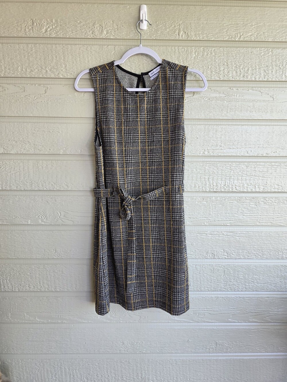 Urban Outfitters Sleeveless Plaid Shift Dress with Waist Tie